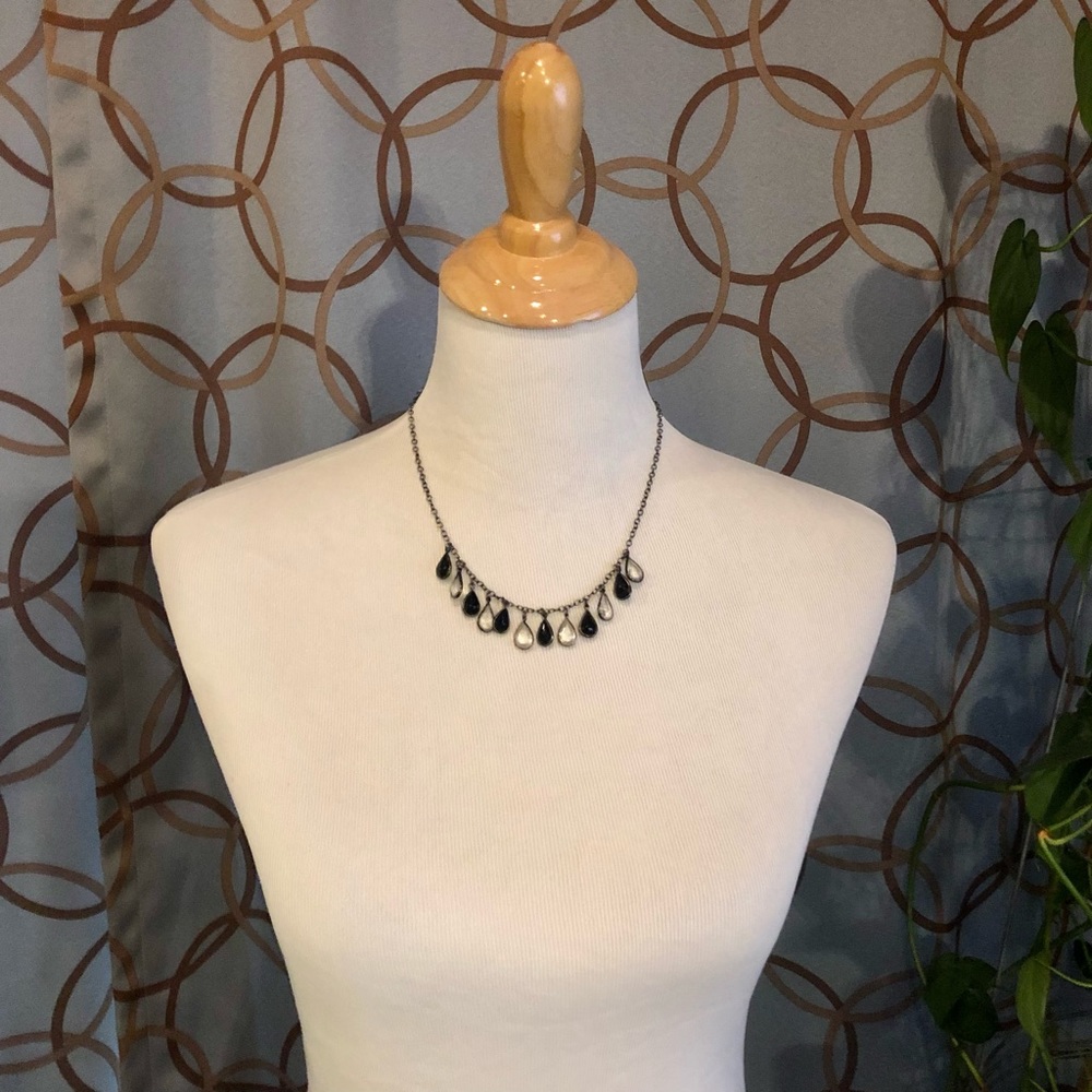 Gunmetal Tone Teardrop Beaded Necklace GUC